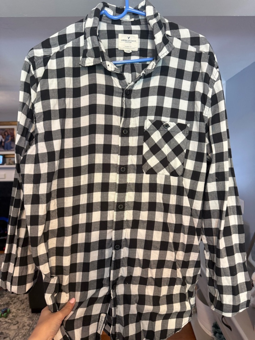 American Eagle Outfitters Black and White Check Button-Down Shirt